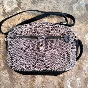 G.I.L.I. Black and Gray Snake Print Crossbody Leather Bag With  Removable Pouch